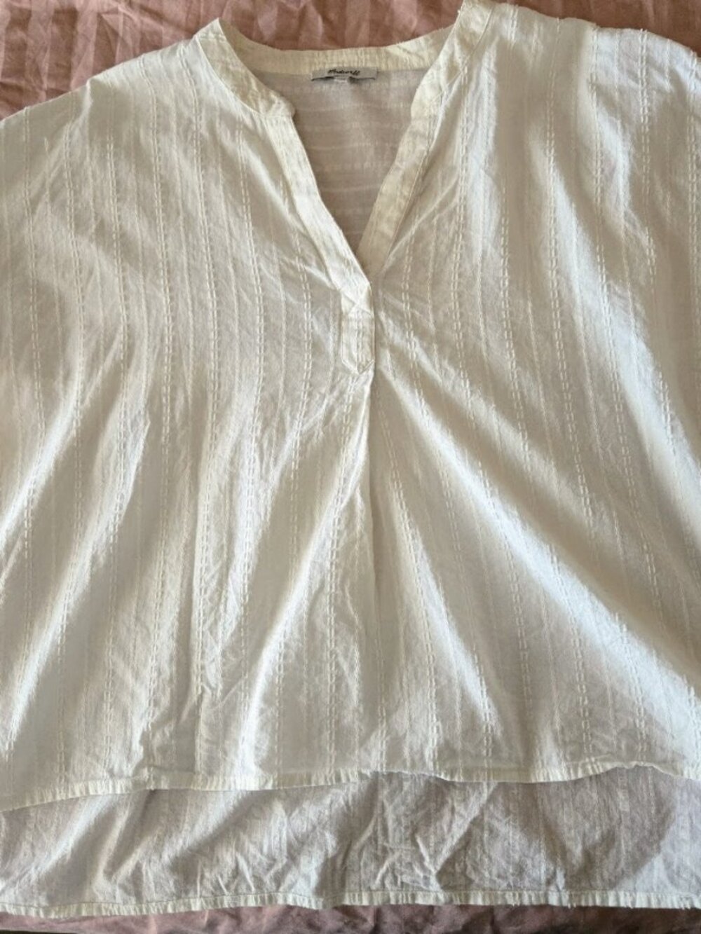 Madewell White Short Sleeve Textured V-Neck Top